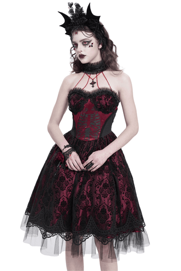 Elegant Gothic Tulle Dress with Lace and Bone Motif